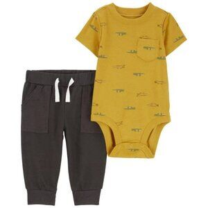 NWT Carter's Baby Boys 2-Pc. Cotton Alligator-Print Bodysuit & Pants Set -Yellow